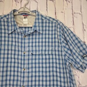 VTG Y2K The North Face Mens Plaid Short Sleeve Button‎ Up Shirt XXL Blue Outdoor